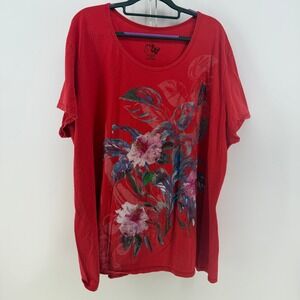 Just My Size T-Shirt Womens 4X Red Floral Graphic Short Sleeve Casual Y2K Boho